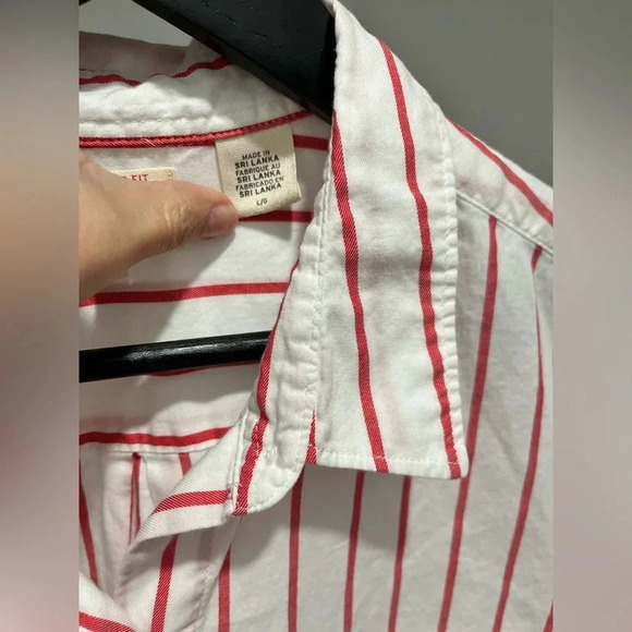 LEVI’S ULTIMATE BOYFRIEND striped cotton shirt White with Red Pinstripes large - Picture 7 of 8